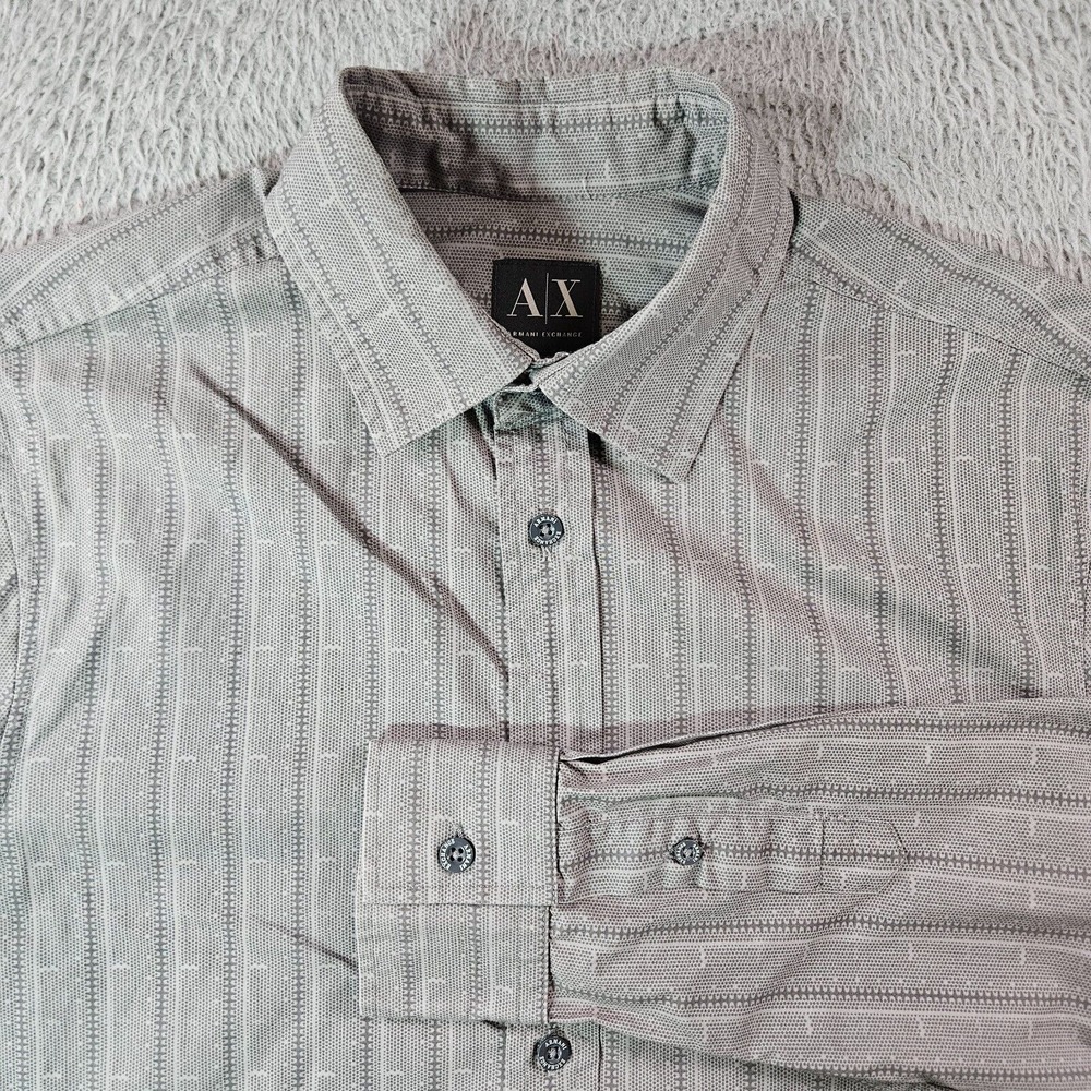 Armani Exchange AX Shirt Men Small Button Up Long Sleeve Geometric Brown Gray